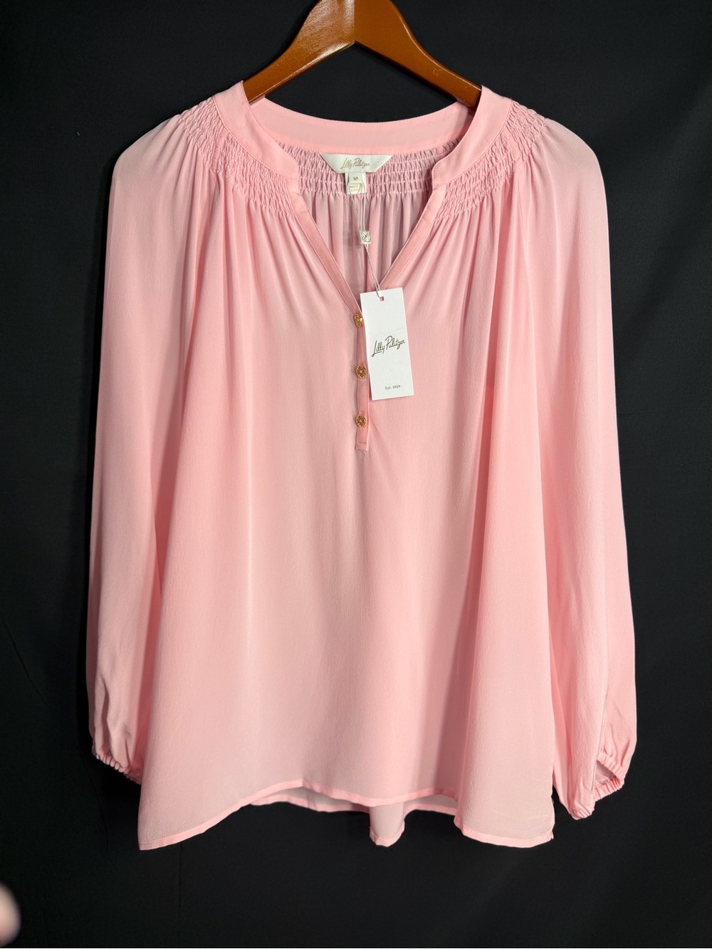 Lilly Pulitzer Soft Pink Smocked Yoke Long-Sleeve Blouse size M new w tags